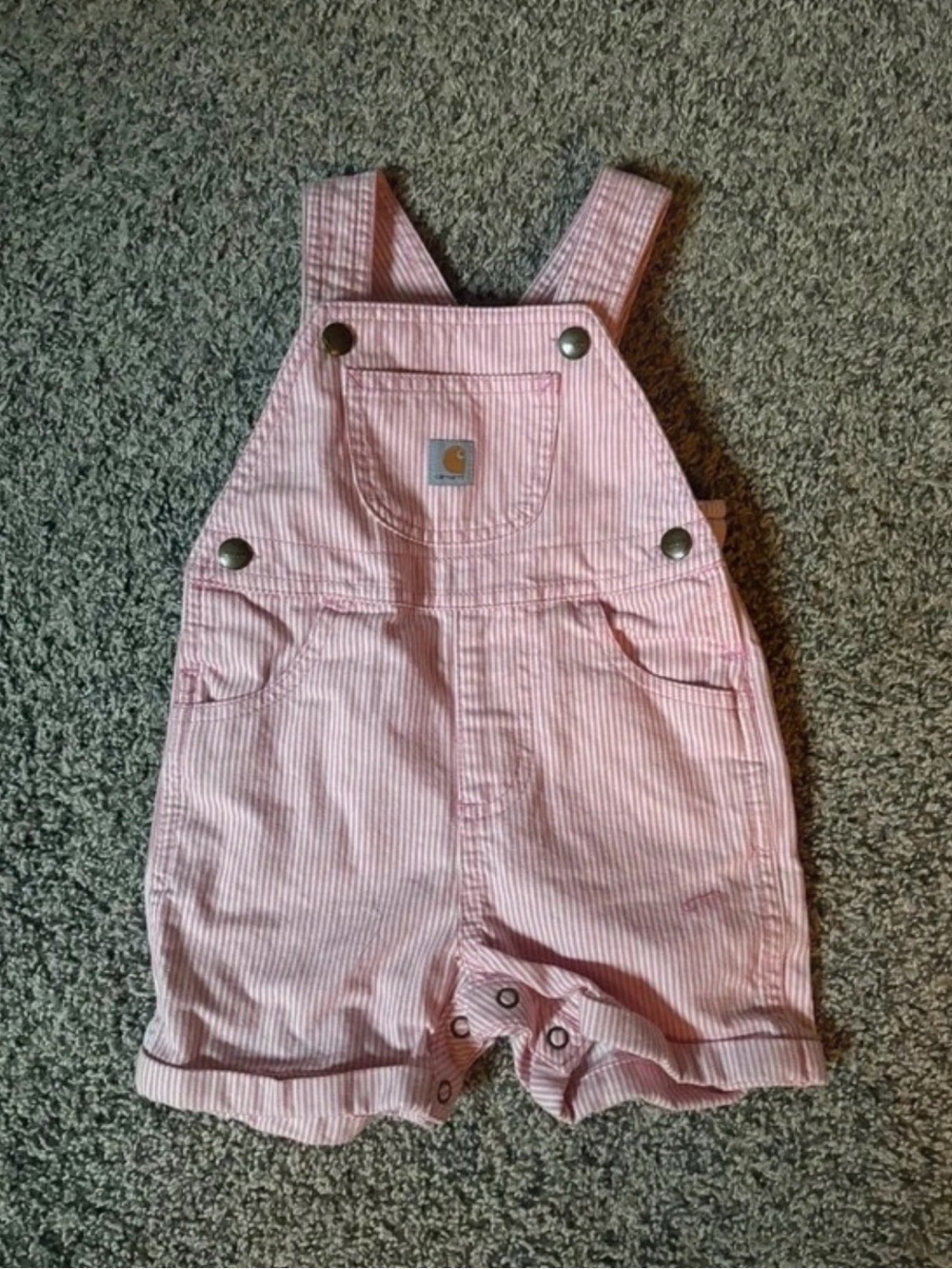 Carhartt Pink Pinstripe Short Overalls for Kids